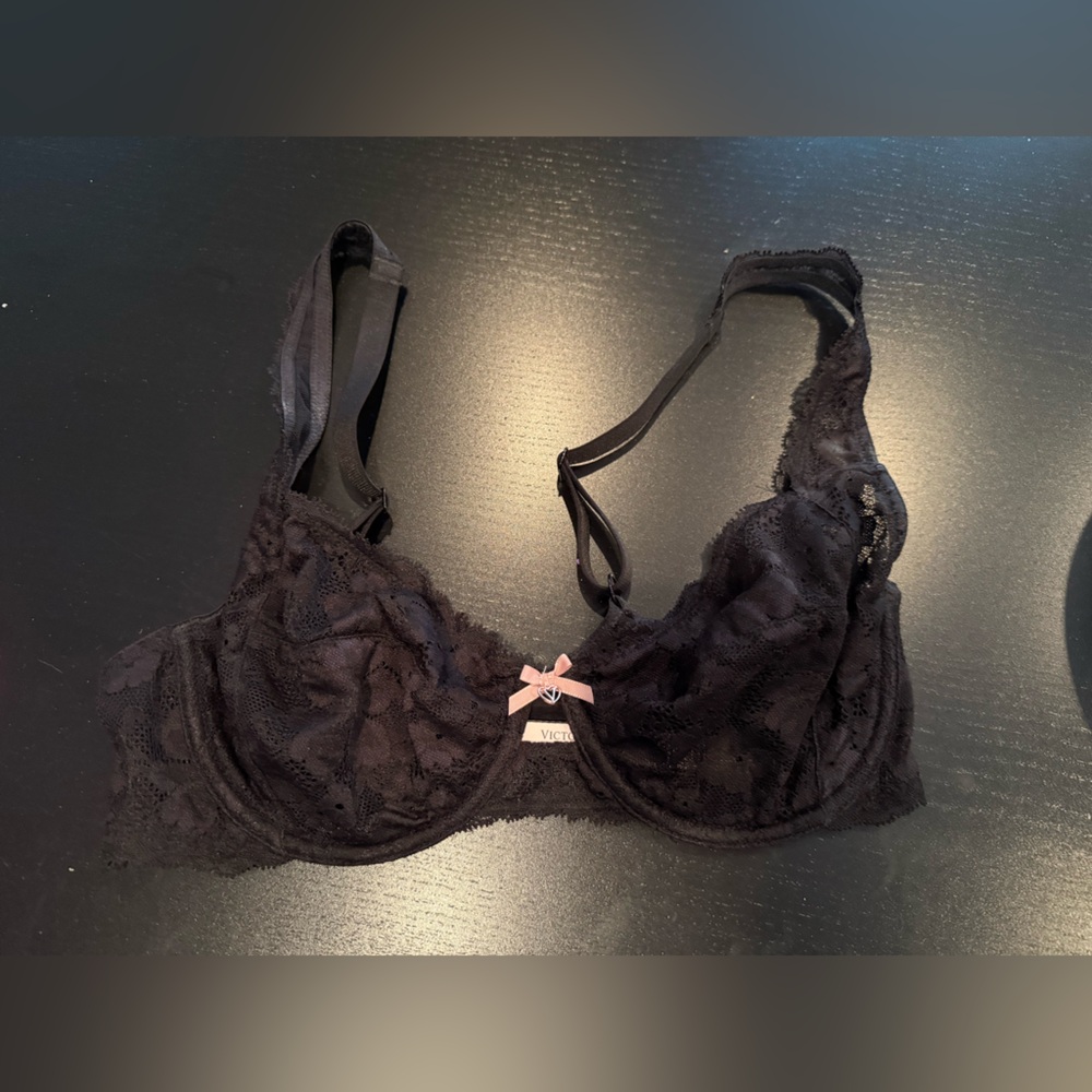 Victoria's Secret Black Lace Bra with Pink Accent